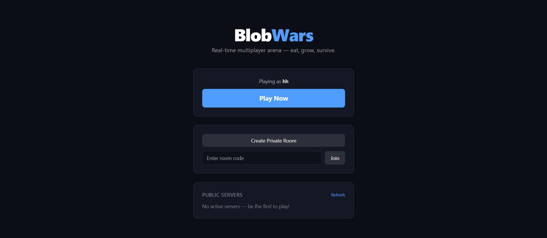 Blobwars real-time multiplayer game screenshot